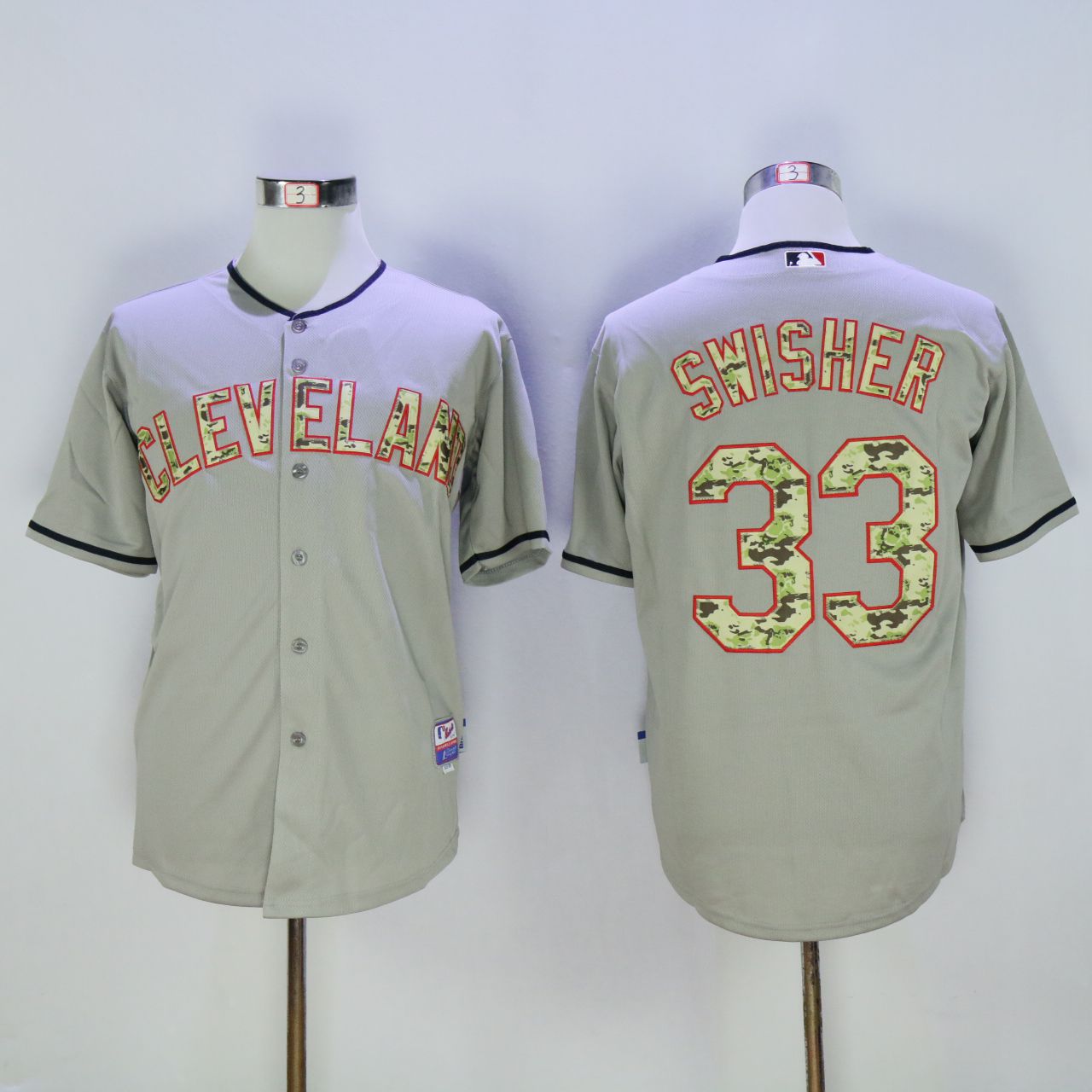 Men Cleveland Indians #33 Swisher Grey Camo MLB Jerseys->cleveland indians->MLB Jersey